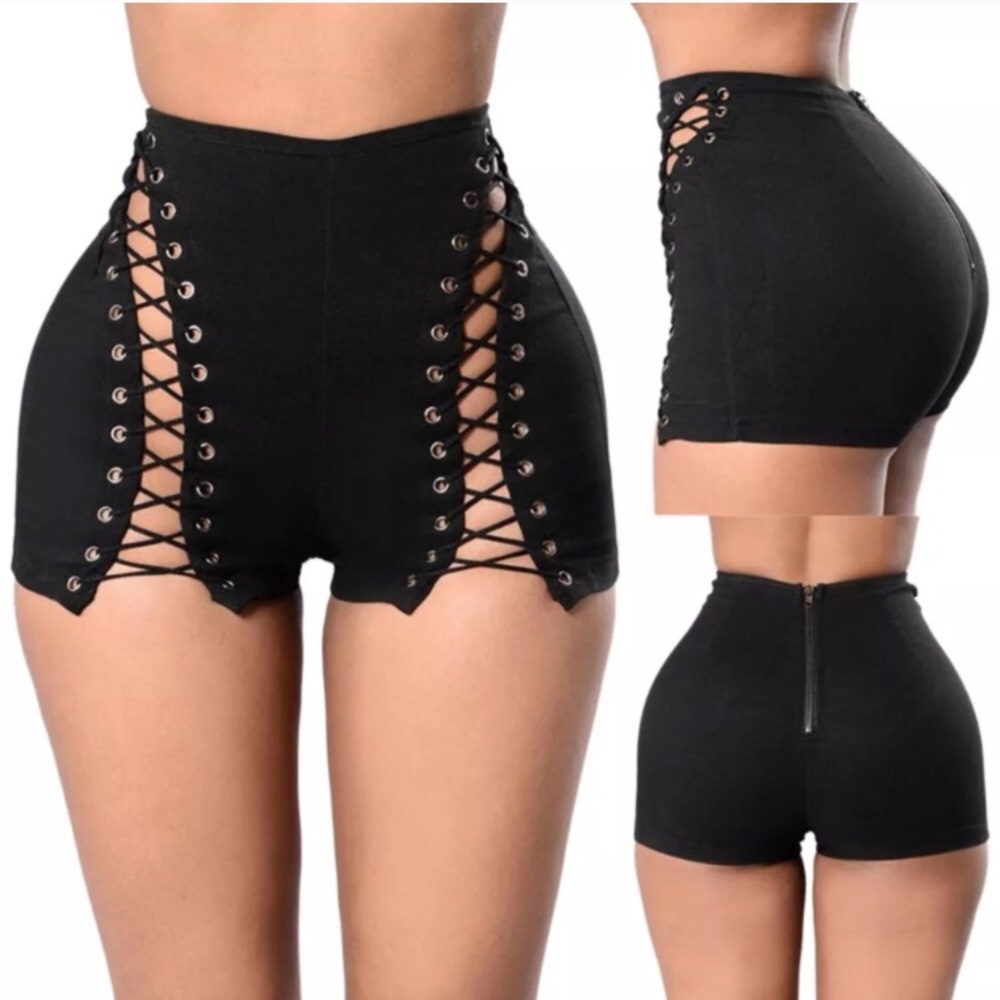 Black lace up shorts